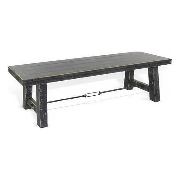 Rena Dining Bench- Turnbuckle Accent- 64 Inch Black Mahogany Wood