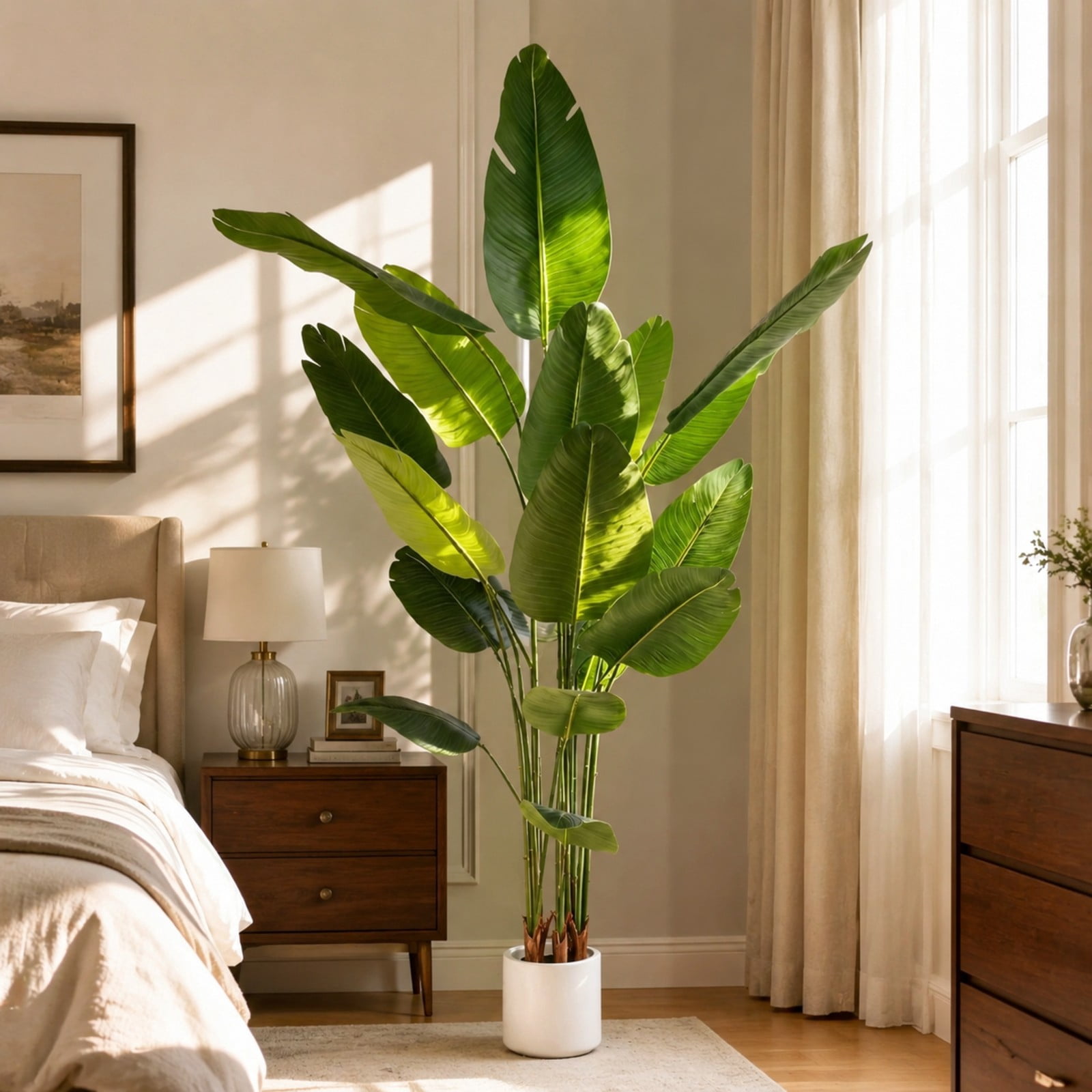 BEAUTYPEAK 6.6Ft Artificial Birds of Paradise Plant Faux Banana Leaf Tree Fake Tropical Palm Tree Indoor Outdoor Floor Plant