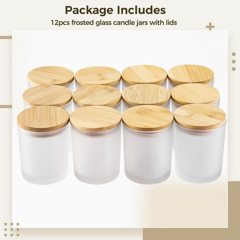 GOTIDEAL 12 Pack 6 OZ Frosted White Candle Jars with Bamboo Lids