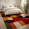 thumbnail image 3 of ODIKA 8'x10' Washable Area Rug Durable, Non-Slip Red Burnt Orange Rust Geometric Art Dynamic Overlapping Shapes with Bold Lines for Living Room, Under Sectional, Family, 3 of 7