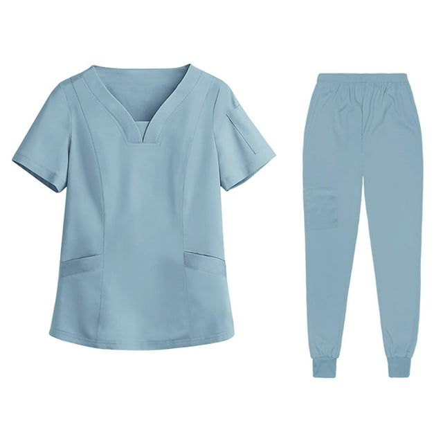 Milaget Female Scrub Set Classic Short Sleeved Elastic Waist Soft Nurse Work Clothes M