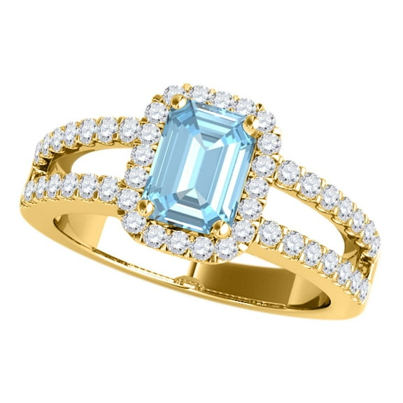 Mauli Jewels Rings for Women 2.70 Carat Diamond and Emerald Shaped Aqumarine 4-prong 10K Yellow Gold