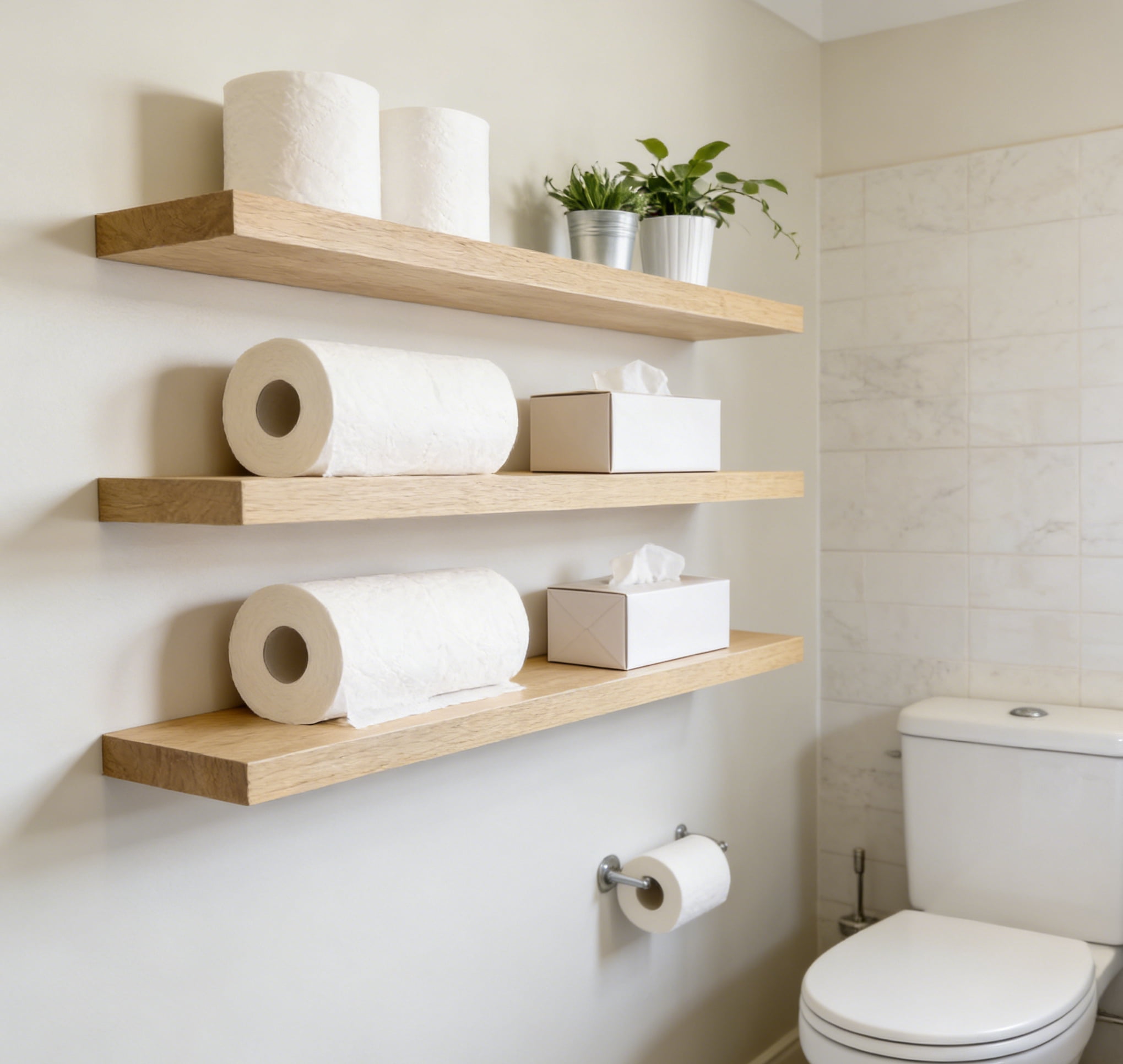 Floating Shelves for Wall - 35 Inch Long Bathroom Shelves, Wall Decor for Bedroom, Kitchen, Living Room & Book Storage - Mounted Floating Shelf with Invisible Brackets, Maple Wood, 3 Pack