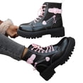 thumbnail image 4 of Women's Love Ankle Boots Combat Boots Lace Up Lug Sole Leather Side Zipper Goth Riding Short Booties, 4 of 5