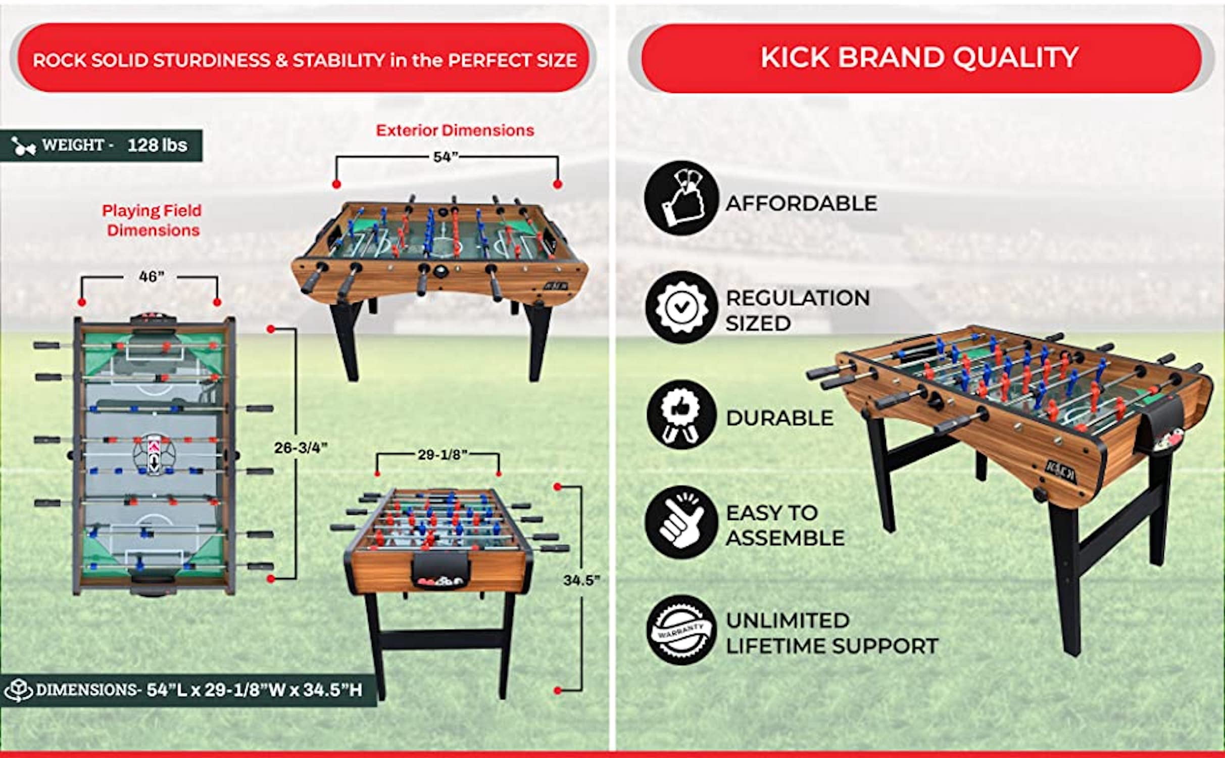 KICK Phoenix 55″ Folding Foosball Table (Brown)