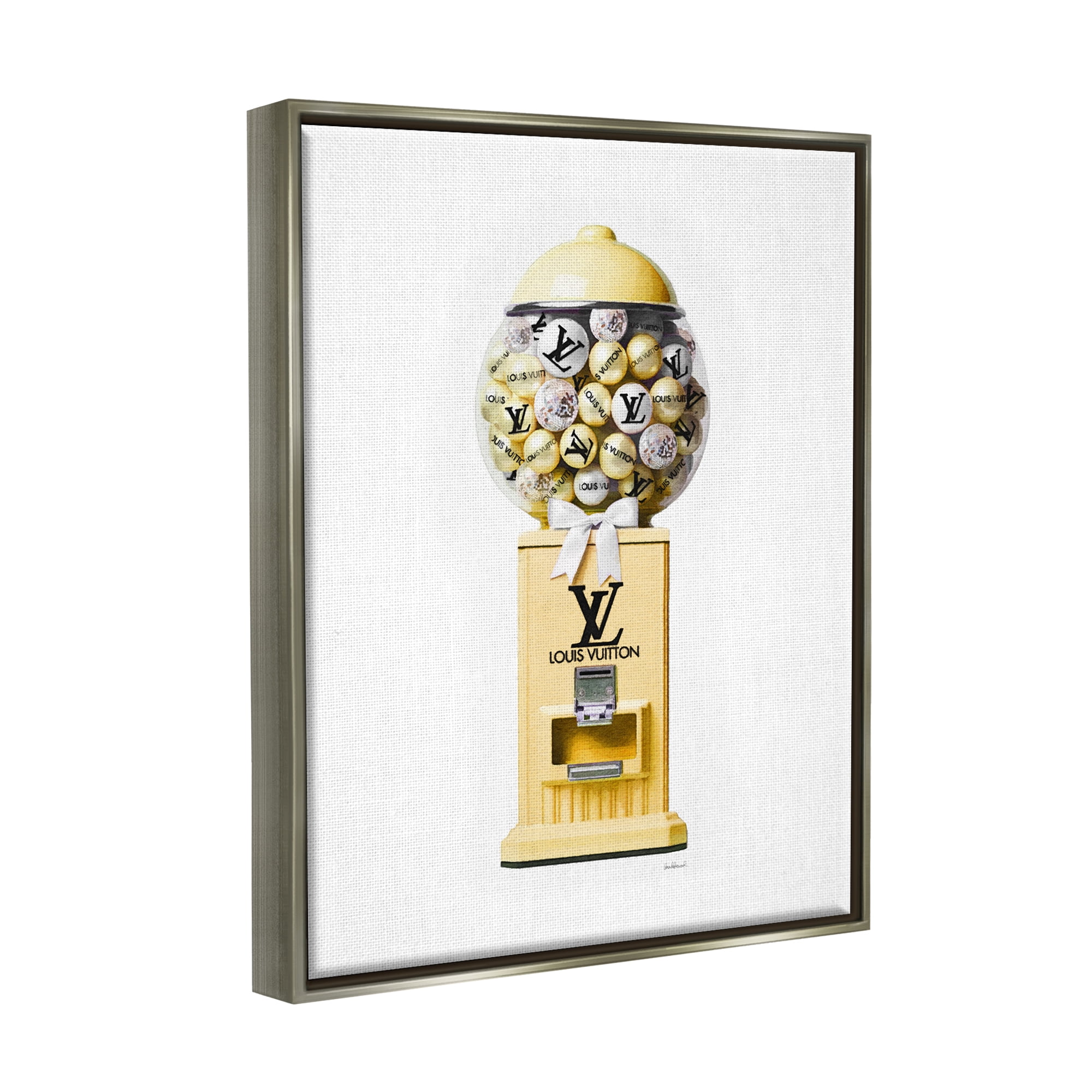 Stupell Industries Yellow Gumball Machine Beauty & Fashion Painting Gray Floater Framed Canvas Art Print Wall Art, 17 x 21