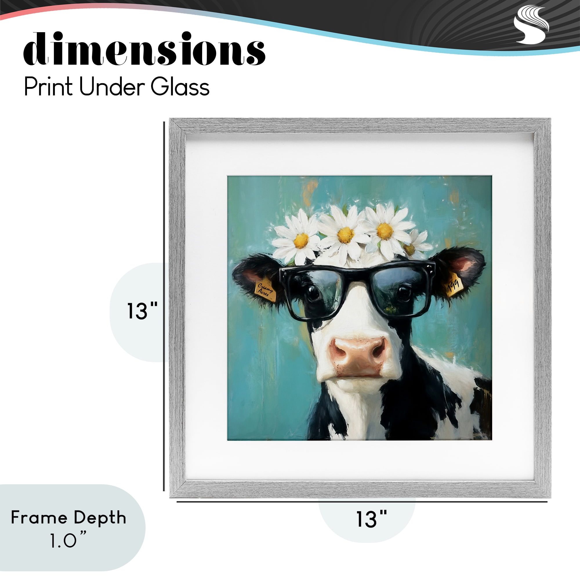 Stupell Industries Nerdy Nessie Cow Gray Framed Print Under Glass, design by Tina LeCour