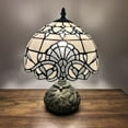 thumbnail image 6 of Tiffany Table Lamp White Baroque Style Lavender Stained Glass LED Bulb Included Dragonfly Base for Living Room Bedroom Bedside 10"W*10"D*14"H, 6 of 7