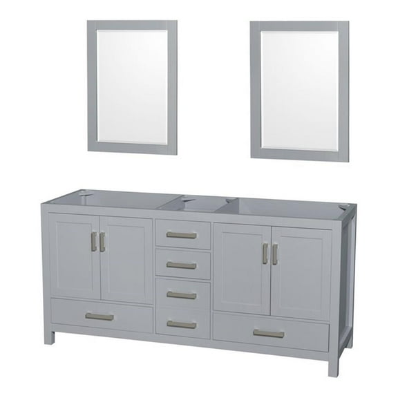 Wyndham Collection Sheffield 71" Mirrors Wood Double Bathroom Vanity in Gray