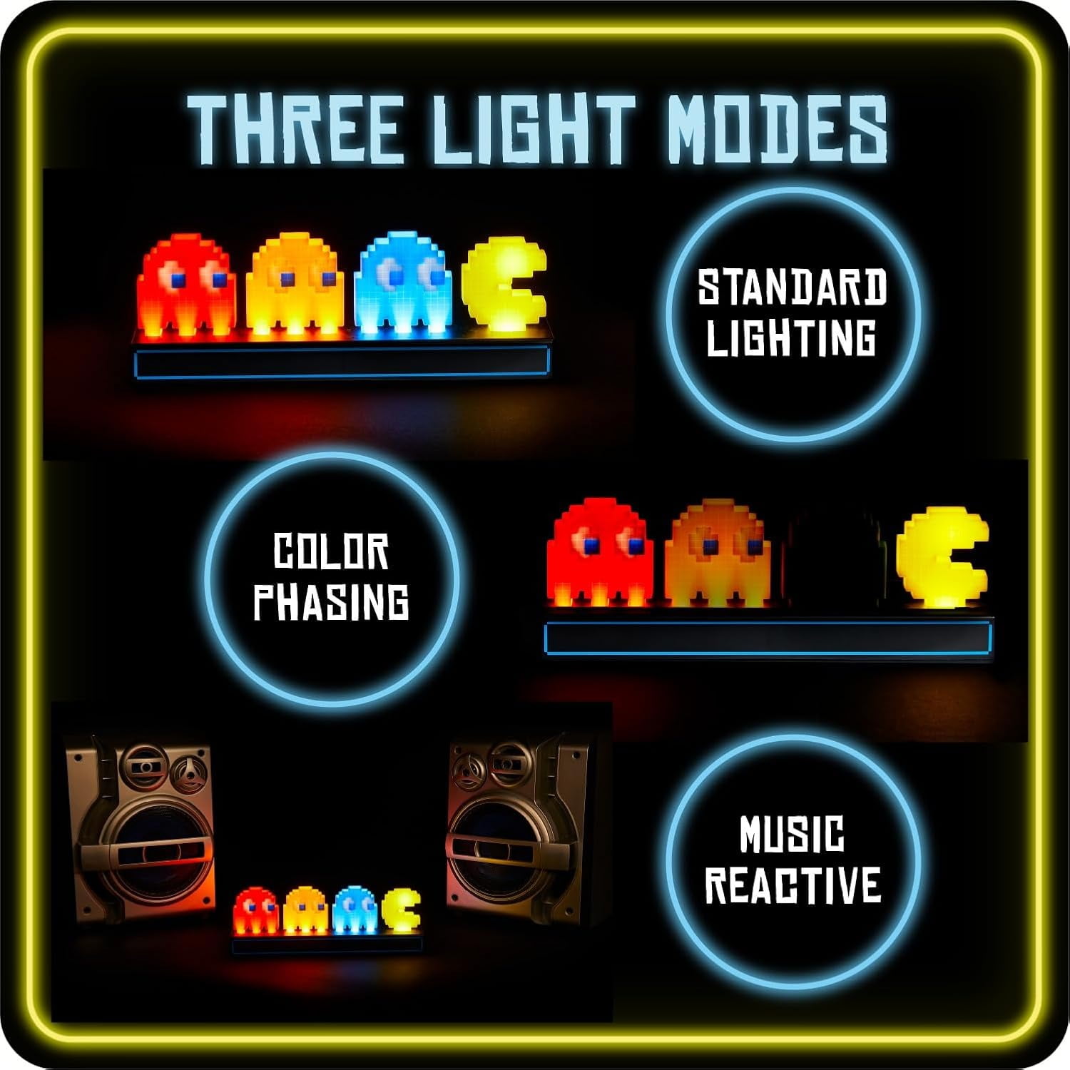 Voice controlled 3D night light, color graphic pixel light, game icon, atmosphere light, Pac Man collectible digital light