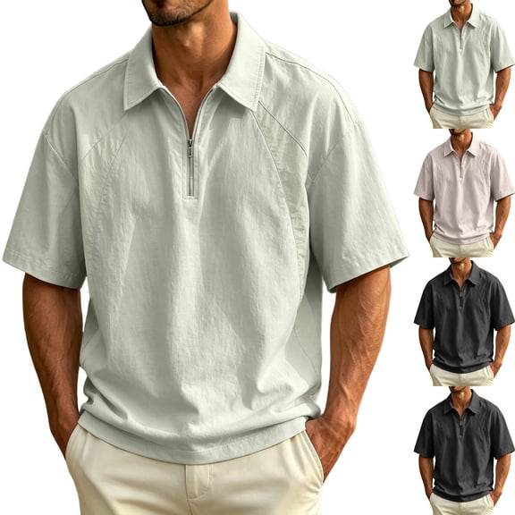 DayScoop Casual T-Shirt for Men Fashion T Shirt Oversize Summer Half-Zip Lapel Loose Breathable Tops Tees Plus Size
