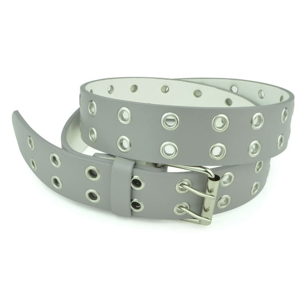 Belle Donne Women's Double Grommet Leather Jeans Belt, Grey , Size S
