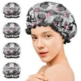 thumbnail image 7 of Shower Caps,Gray Camo Pink Ribbon Pattern Waterproof Shower Cap for Women 4 Pieces,Double Reusable Hair Cover for Shower PEVA Elastic Stretch Hem, 7 of 7