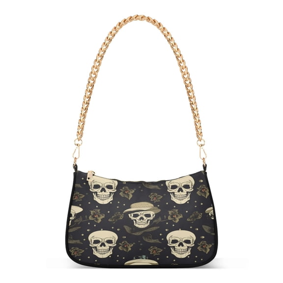 Ryvnso Skeleton Skull Womens Chain Shoulder Bag Tote Handbags Clutch Hobo Purse with Zipper for Travel