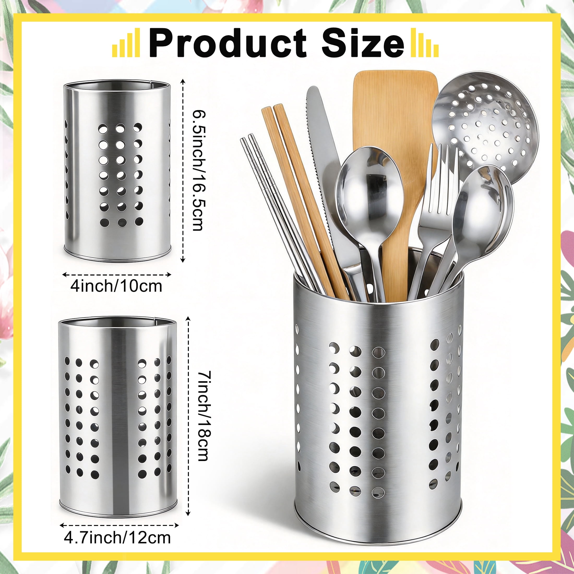 Cisilov 2 Pcs Cooking Utensil Holder, Stainless Steel Kitchen Utensil Holder, Utensil Organizers for Kitchen Countertop, Kitchen Home Office