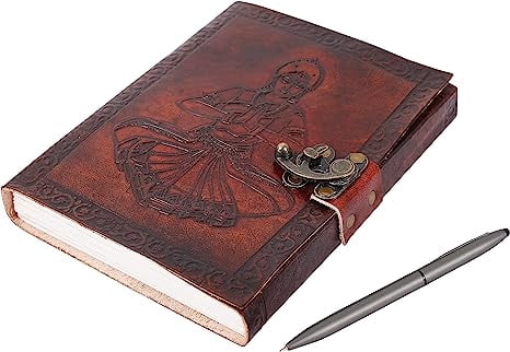 OVERDOSE Bharatnatyam Leather Journal - Handmade Journal For Students, Office Bound Leather Journal for men & women | Sketchbook | Notebook Diary - 6 x 8 inches | 15 x 20 cm | A5
