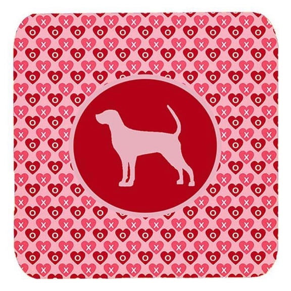 Coonhound Valentine Hearts Foam Coasters - Set 4, 3.5 x 3.5 In.