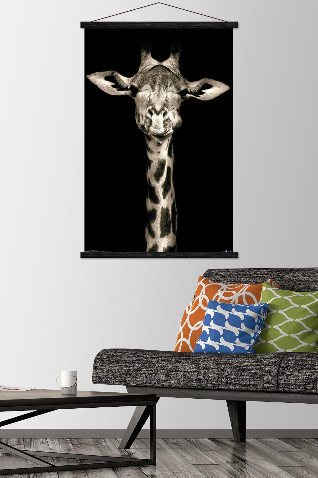 Portrait of a Giraffe Wall Poster with Wooden Magnetic Frame, 22.375" x 34"