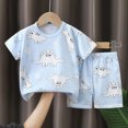 thumbnail image 2 of KPOPLK Baby Toddler Boy Clothes 2 Piece Outfits Short Sleeve Safari Pattern T-Shirt Top & Casual Shorts Summer Set Size 5-6 Years,Light Blue, 2 of 4