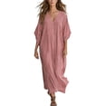 thumbnail image 2 of Aimik Women's V-Neck Striped Dolman Sleeve Maxi Dress Casual Loose Fit Beach Cover-Up Kaftan Summer Dresses for Women, 2 of 5