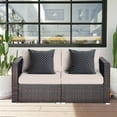 thumbnail image 4 of Patiojoy 2-Piece Patio Wicker Corner Sofa Set Rattan Loveseat with Removable Cushions Brown, 4 of 7