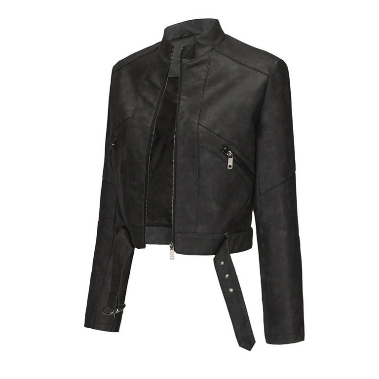 50% off Clear! safuny Women's Biker Leather Jacket Cropped Coat Motorcycle  Suit Trendy Outwear Fall Long Sleeve Zipper-Up Casual Slim Pocket Holiday  Solid Color Button Black XL - Walmart.com