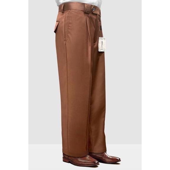 Men's  Copper Christmas - New Year Holiday Reddish-orange brown Wool Pleated Wide Leg Pants 42