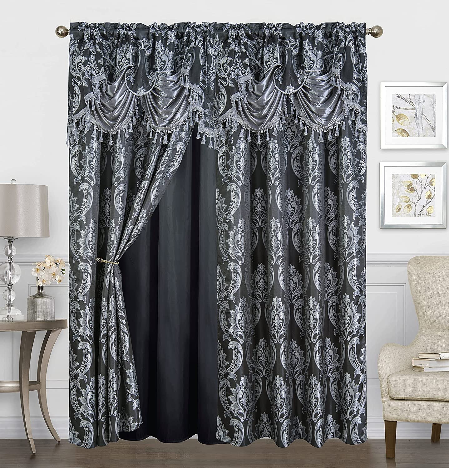 JACQUARD FLORAL DAMASK BROWN LINED PENCIL PLEAT CURTAINS 10 SIZES 