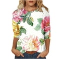 thumbnail image 1 of Birdeem Blouse pour Femmes T-Shirt Imprimé Col Rond Manches 3/4 Haut Ample Manches Longues Col Rond, 1 of 1