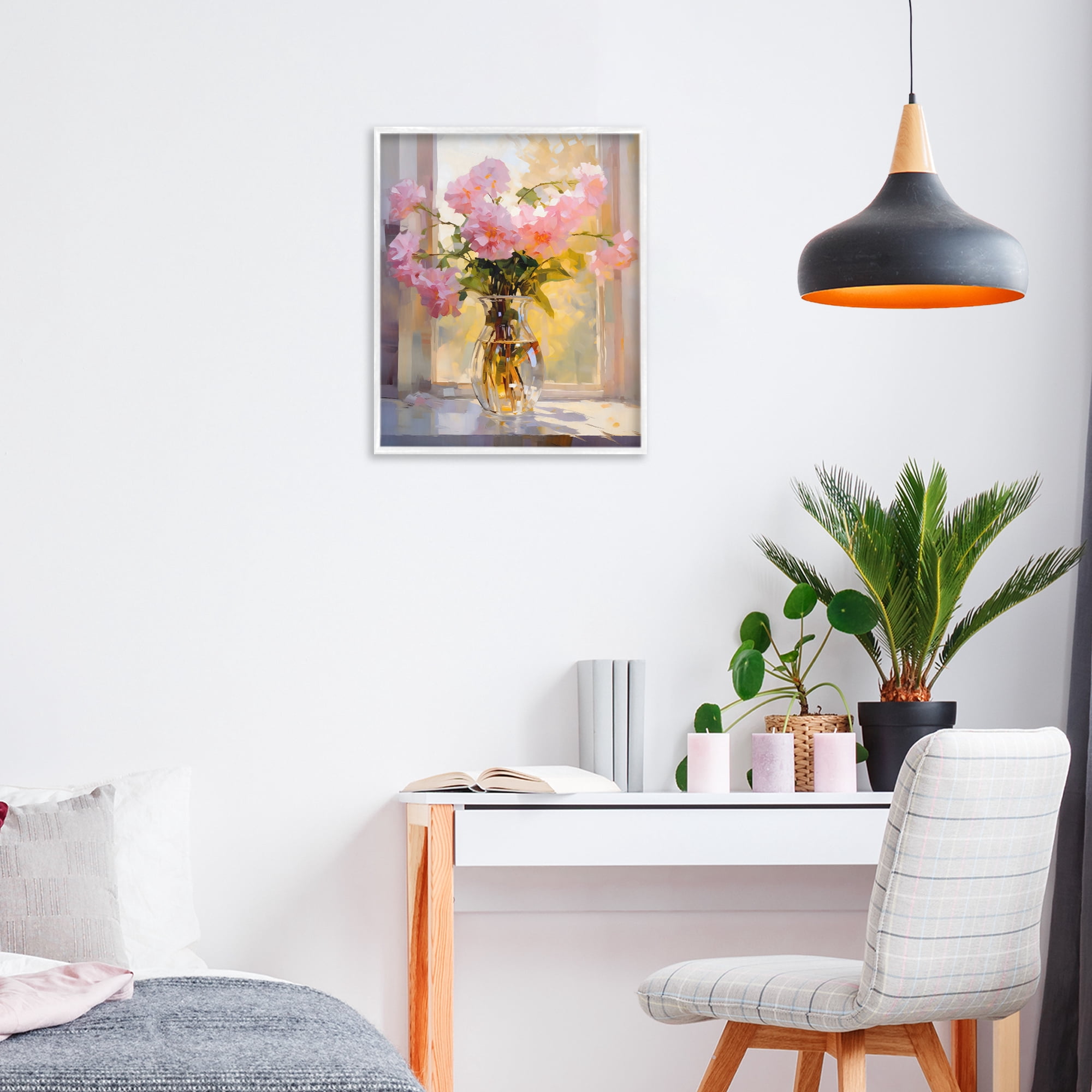 Stupell Industries Pink Flowers in Sunlit Vase White Framed Giclee Art, design by Creative Studio