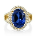 thumbnail image 3 of Gem Stone King 7.44 Ct Oval Blue Simulated Sapphire 18K Yellow Gold Plated Silver Ring, 3 of 5