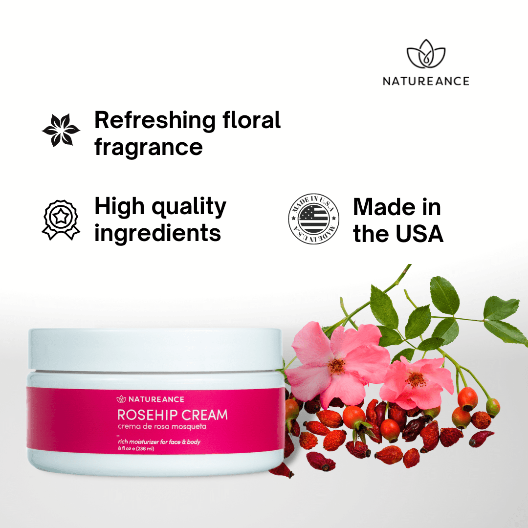 Natureance Rosehip Cream (8 oz) - Hydrating Moisturizing Formula for Anti-Aging - Crema de Rosa Mosqueta