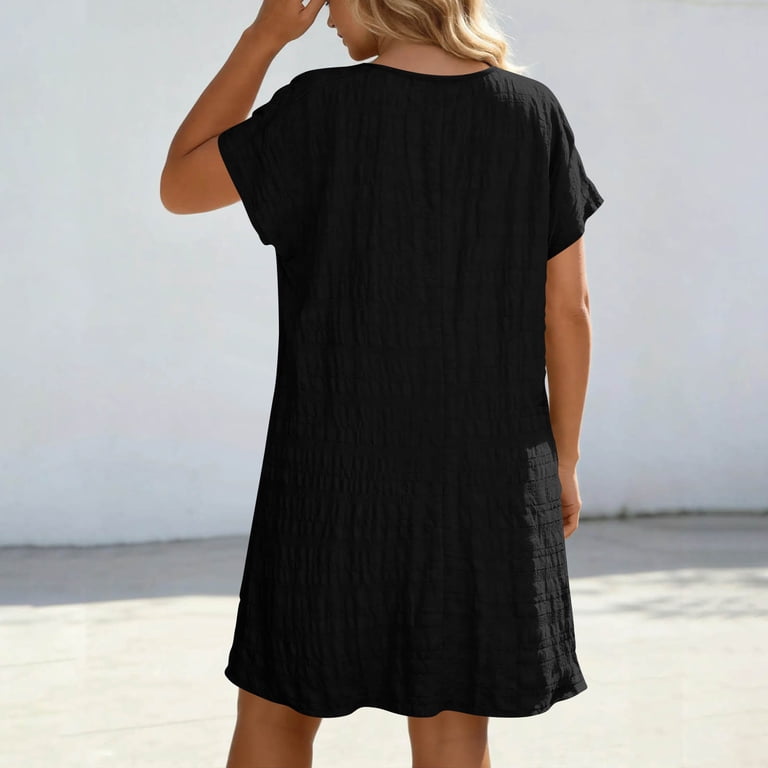 midi dress with shorts Enridrech Plus Size Womens Midi Dresses V Neck Casual Work Shorts Sleeve Sundress Loose Summer Tunic Dress L-5XL