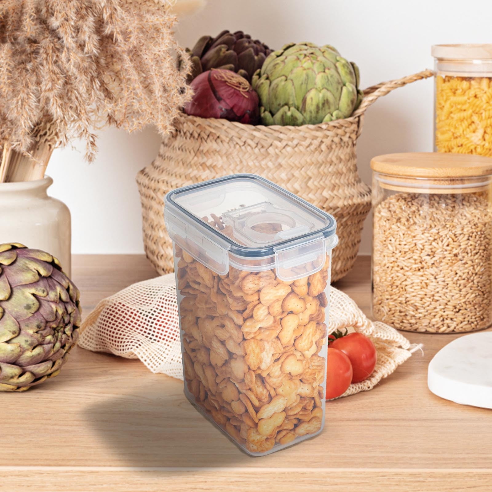Le'raze Set of 4 Airtight Food Storage Container for Kitchen Counter with  Window, Clear Acrylic Lids & Locking Clamp
