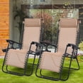 thumbnail image 3 of Costway 2PCS Zero Gravity Chairs Lounge Patio Folding Recliner Beige W/Cup Holder, 3 of 9