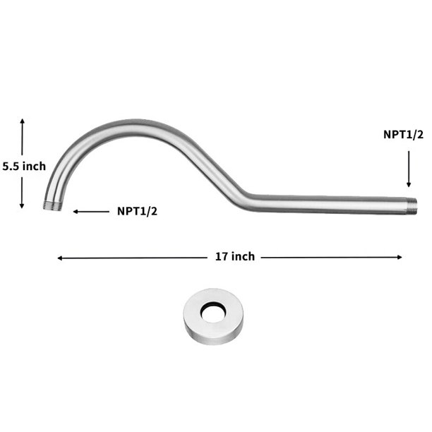Homeex Brushed Nickel SShaped NPT High Length Shower Arm Plating