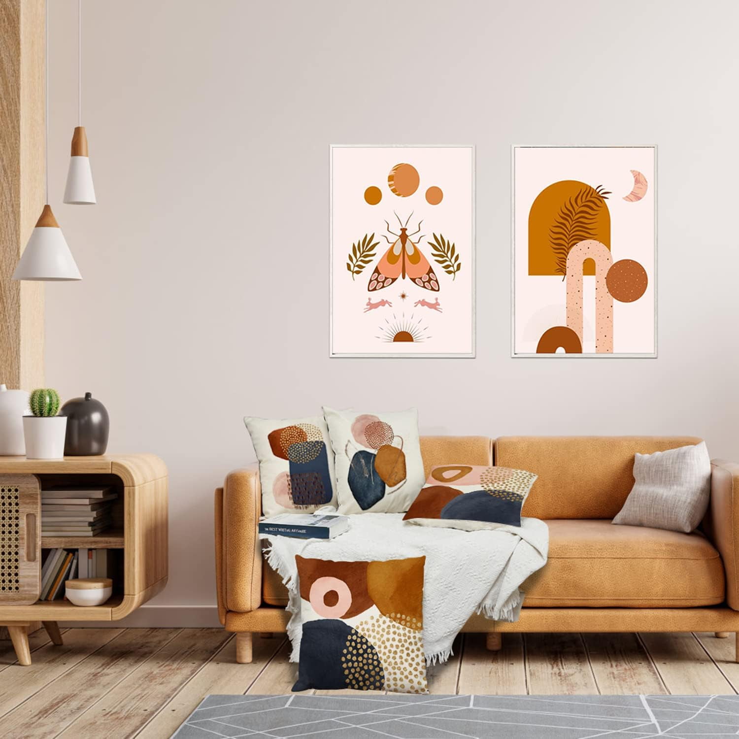 Burnt Orange Abstract Throw Pillow Covers 18x18 Set of 4 Mid Century Modern Pillow Covers Geometric Minimalist Decor for Couch Home Decor