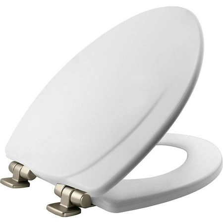 MAYFAIR Toilet Seat 1830NISL 000 with Chrome Hinges will Slow Close and Never Come Loose, ELONGATED, Durable Enameled Wood, White