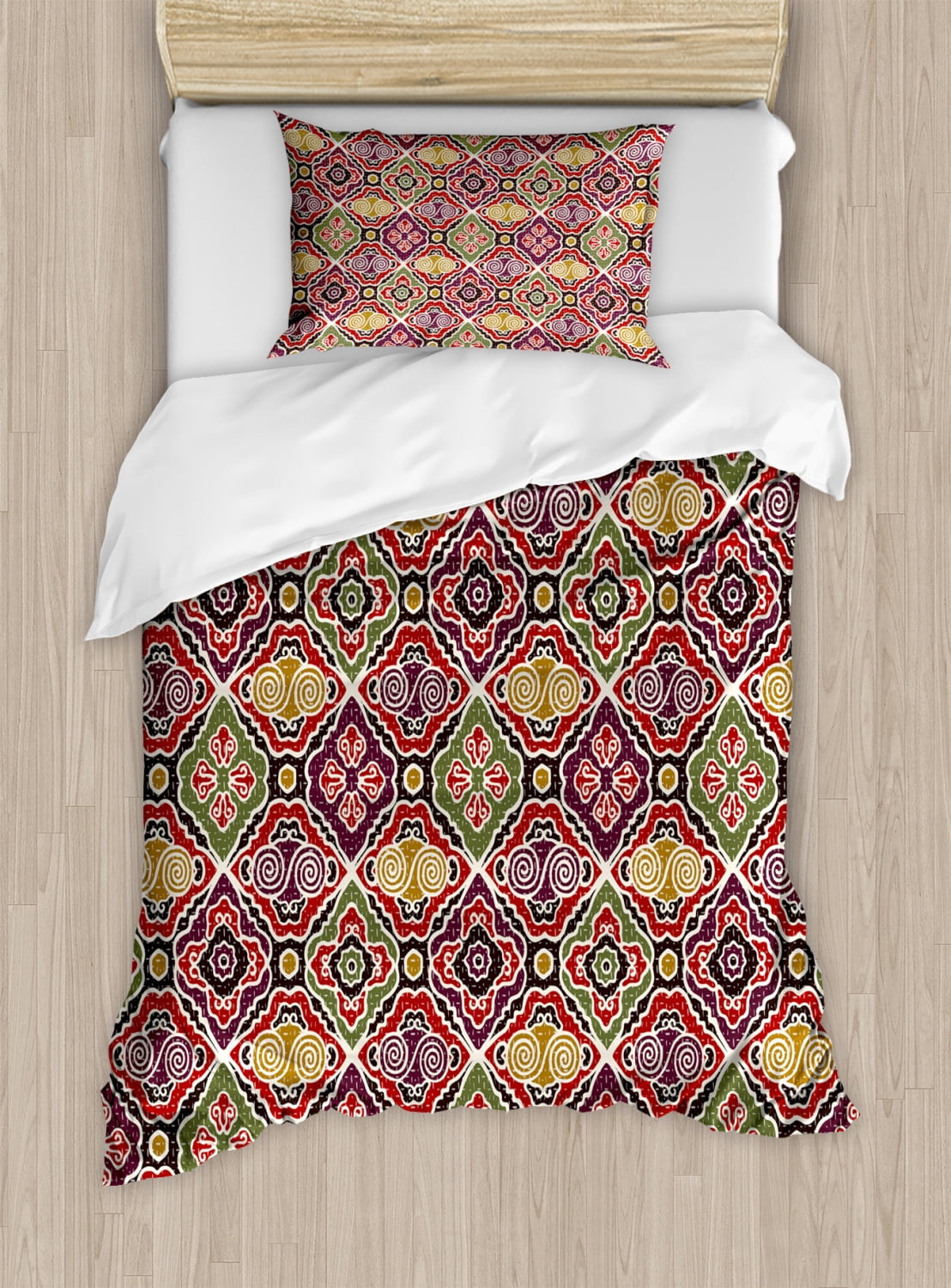 Japanese Duvet Cover Set, Traditional Antique Motifs Eastern Exotic