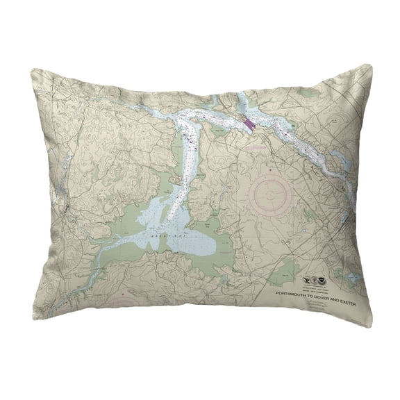 Betsy Drake Interiors Portsmouth to Dover and Exeter - Great Bay, NH Nautical Map Noncorded Indoor/Outdoor Pillow 16x20