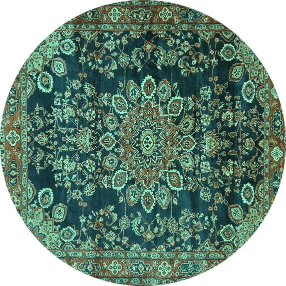 Ahgly Company Indoor Round Medallion Turquoise Blue Traditional Area Rugs, 3' Round