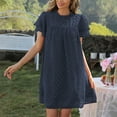 thumbnail image 4 of Casual Dresses For Women, Smocked Casual Round Neck Loose Double Layer Short Sleeve Swiss Dot Lace Short Sundress Shoes Women Mini Dresses Wedding Guest Formal Sundresses (XL, Navy) ZMTing, 4 of 5