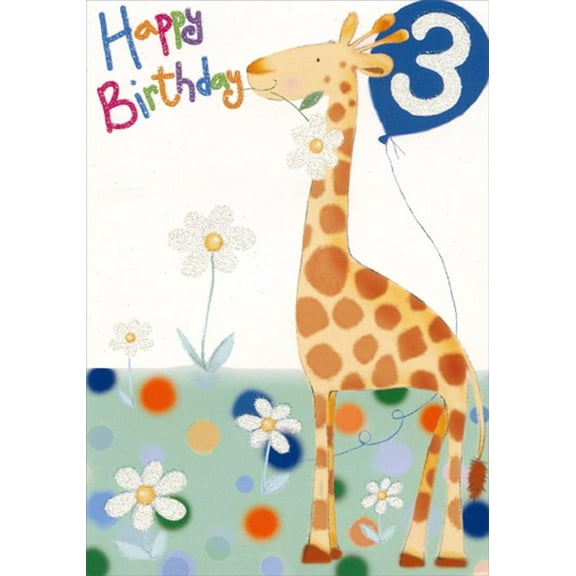 Designer Greetings Giraffe with Flowers and Balloon Age 3 / 3rd Birthday Card for Boy