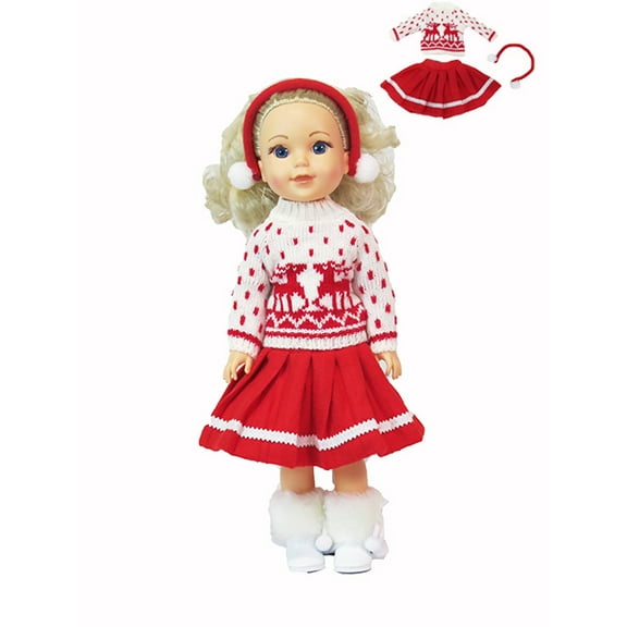 Red Reindeer Skirt Set 3pc Made for a 14in Doll
