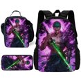 thumbnail image 1 of Conjunto de 3 piezas para niños, mochila escolar con bolsa de almuerzo, bolsas de lápices, mochilas escolares para zorros Roronoas, 1 of 5