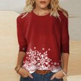 thumbnail image 2 of Liquidation!Bunenne T-Shirts Graphiques à Manches 3/4 pour Femmes Imprimé Flocons de Neige de Noël, 2 of 5