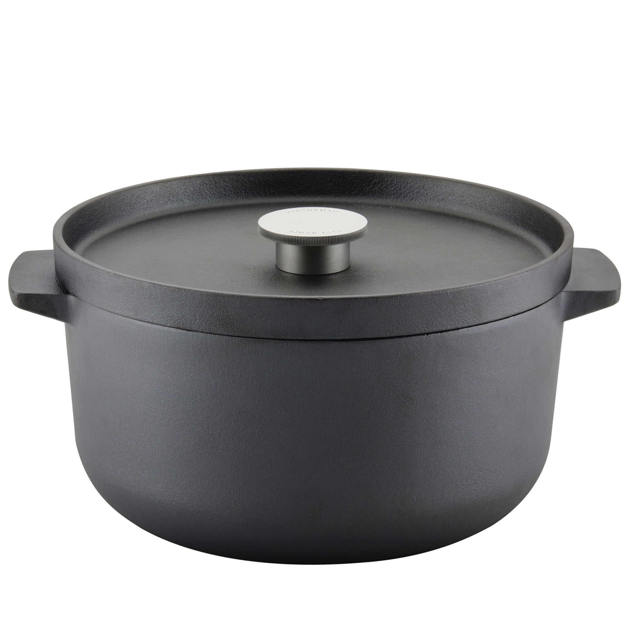 KitchenAid Seasoned Cast 6 Quart Iron Induction Dutch Oven Casserole, Metal Utensil, Broiler and Oven Safe to 500°F, Cast Iron Black
