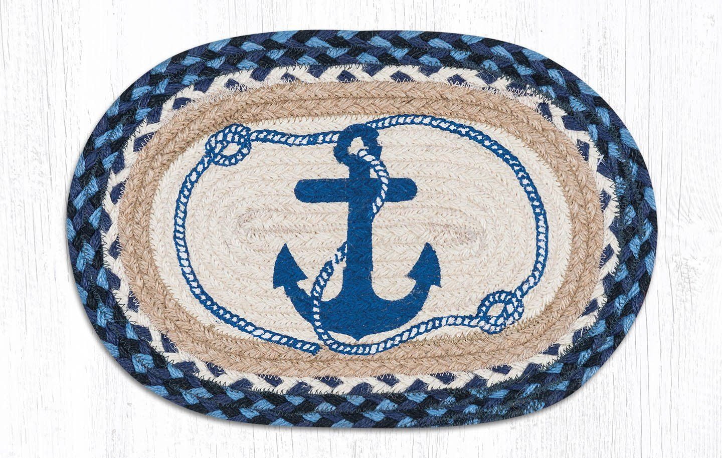 NAUTICAL ANCHOR 100% Natural Braided Jute Oval Swatch Trivet/Placemat ...