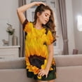 thumbnail image 3 of Fotbe Flower Bush Sunflower Bata de Dormir para Mujer con Estampado, Camisón de Algodón de Manga Corta, Ropa de Dormir Casual, 3 of 6