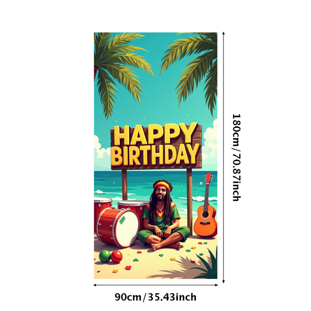 Birthday Beach Theme Backdrop Banner Vibrant Outdoor Celebration Party Decor Event Decoration Scene Display Rasta Style Tropical Background Music Festive